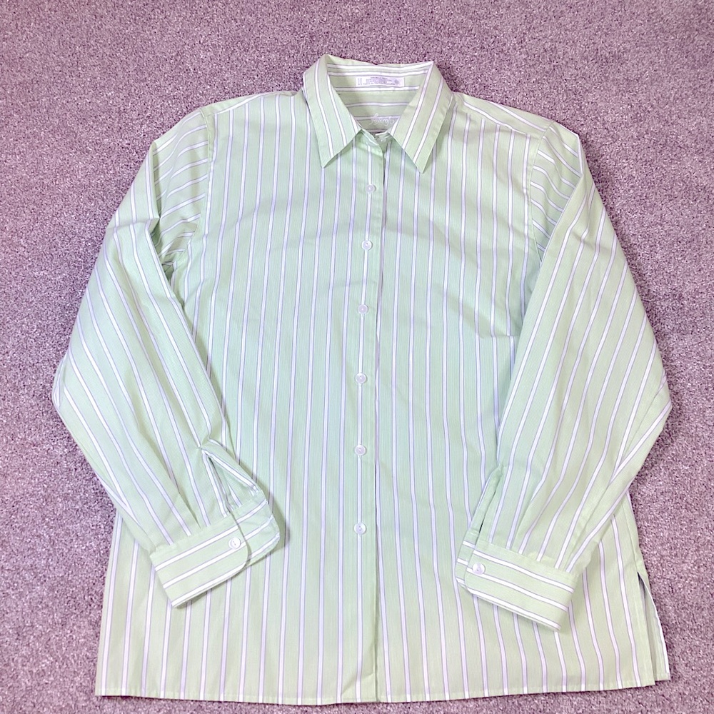 Foxcroft Light Green Striped Dress Shirt